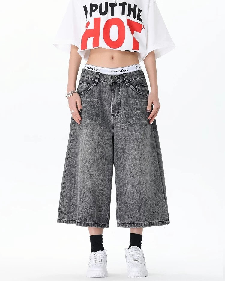 レトロなオールマッチデニムショートパンツ