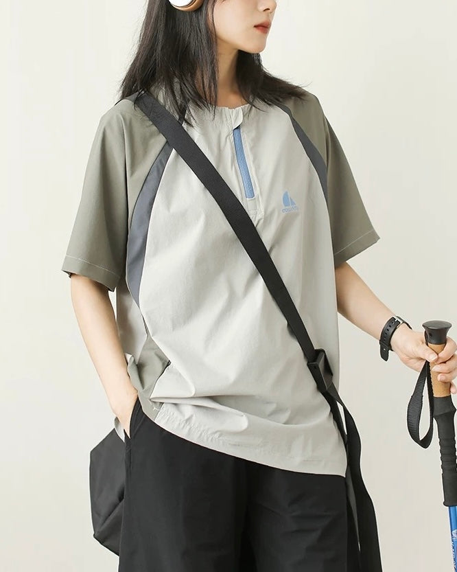 コントラストカラーのステッチ半袖