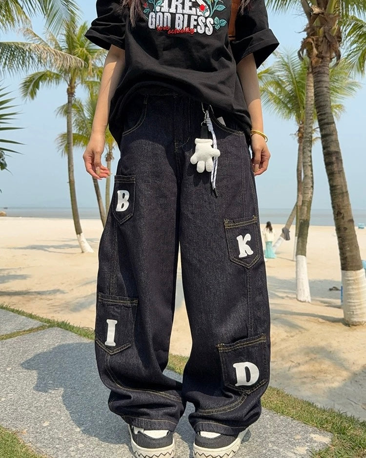 Simple washed denim trousers