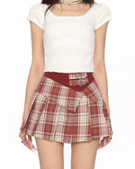 레트로 플레드 패치워크 스커트