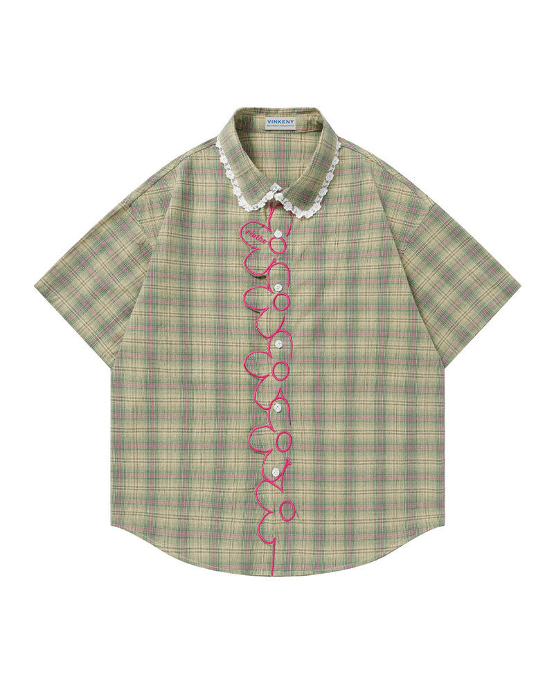 Plaid Floral Short-Sleeve Shirt