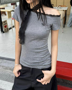 Lace halterneck short sleeves