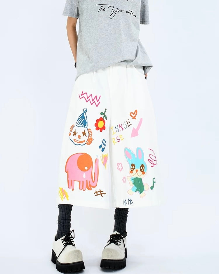 Funny cartoon cropped casual shorts