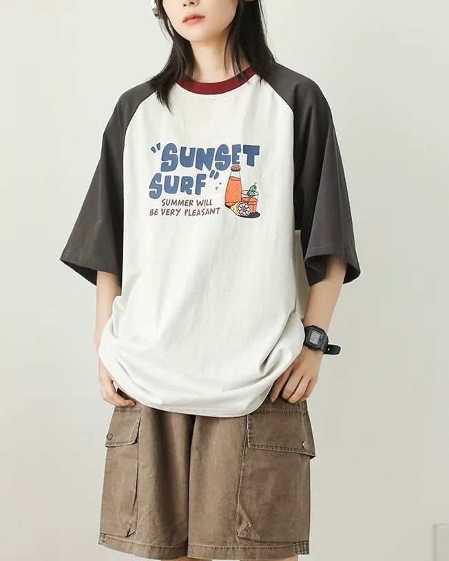 Retro colorblock short sleeves