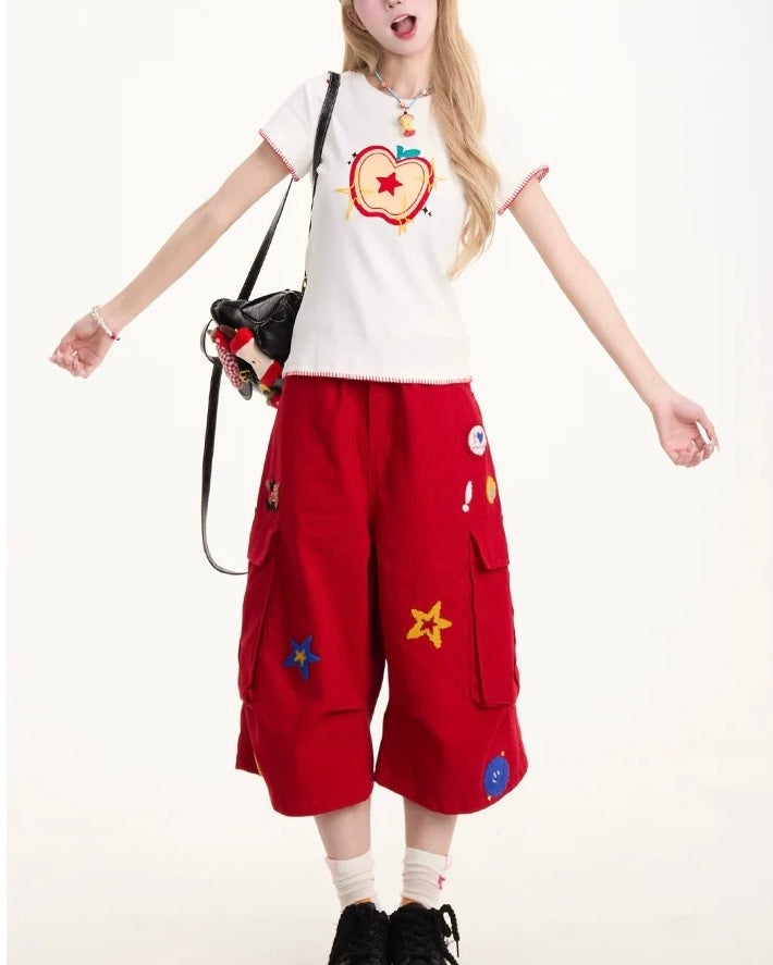 Cartoon pattern cropped shorts