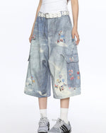 귀여운 디스트레스드 프린트 반바지