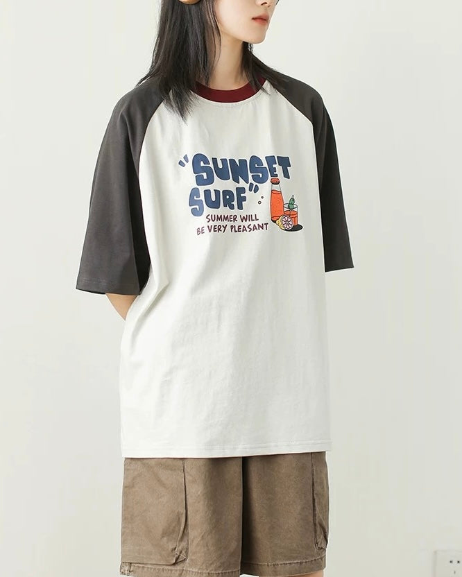 Retro colorblock short sleeves