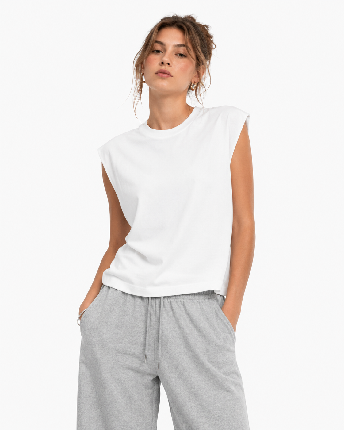 305g Solid-color wide-strap tank top
