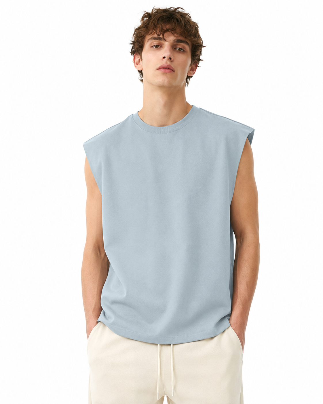 305g Solid-color wide-strap tank top