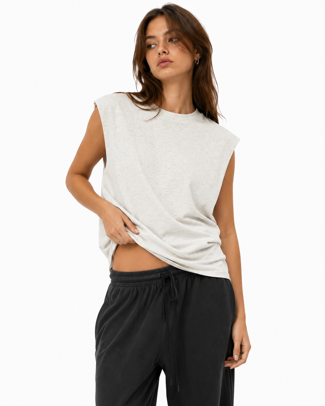 305g Solid-color wide-strap tank top