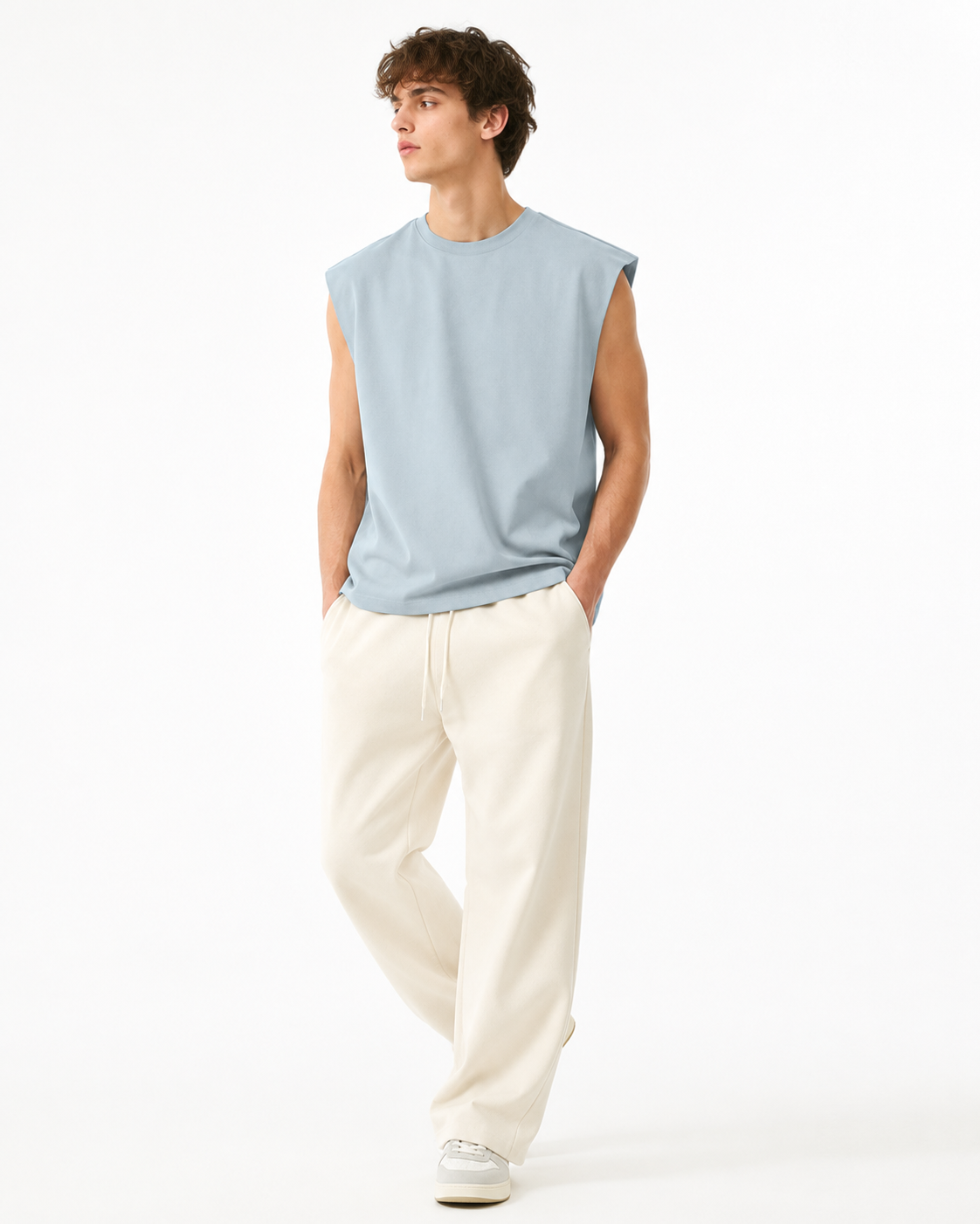 305g Solid-color wide-strap tank top