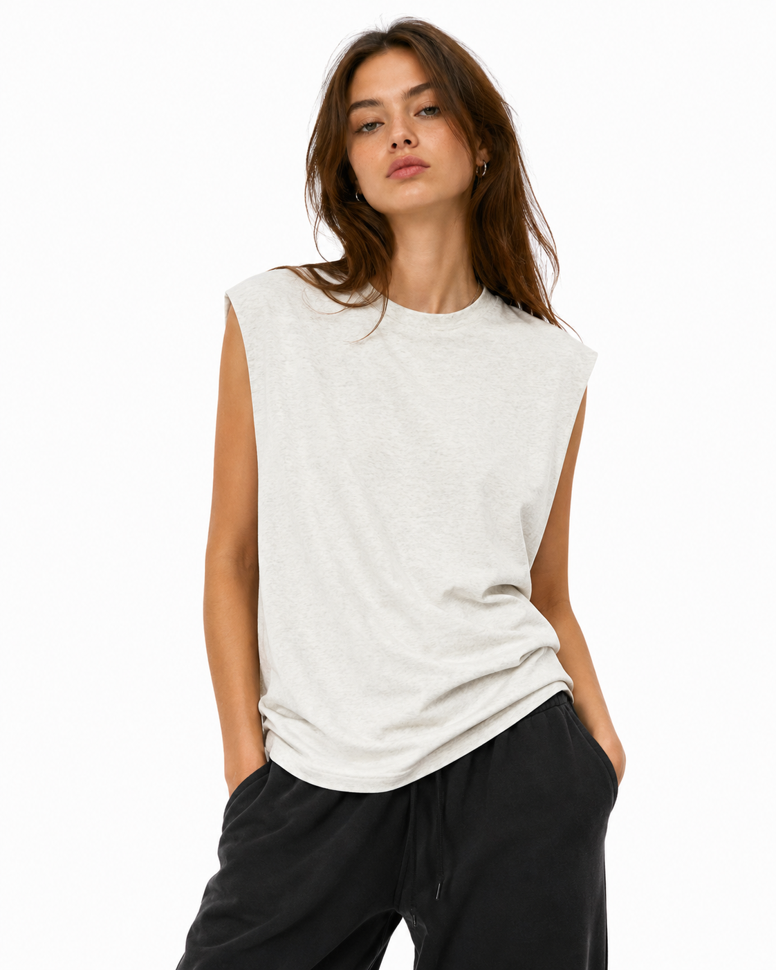 305g Solid-color wide-strap tank top