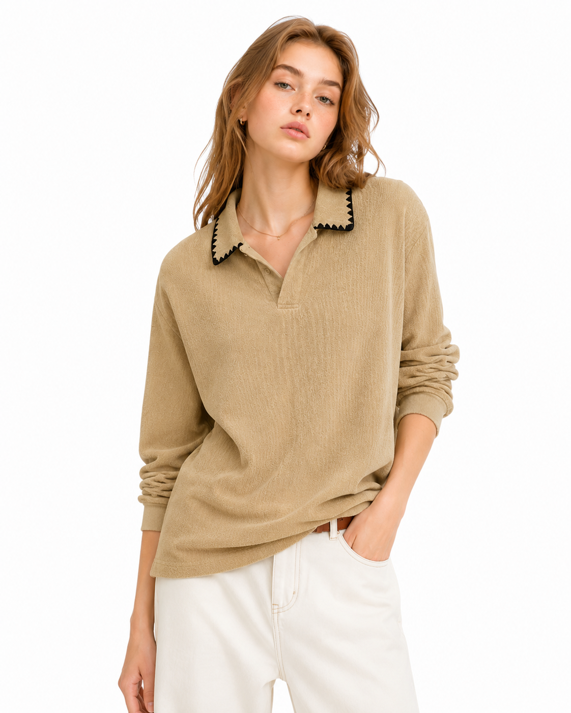 360g Retro-style collared sweatshirt