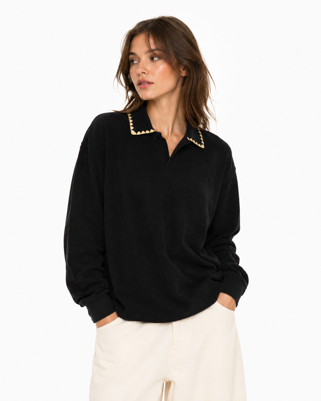 360g Retro-style collared sweatshirt