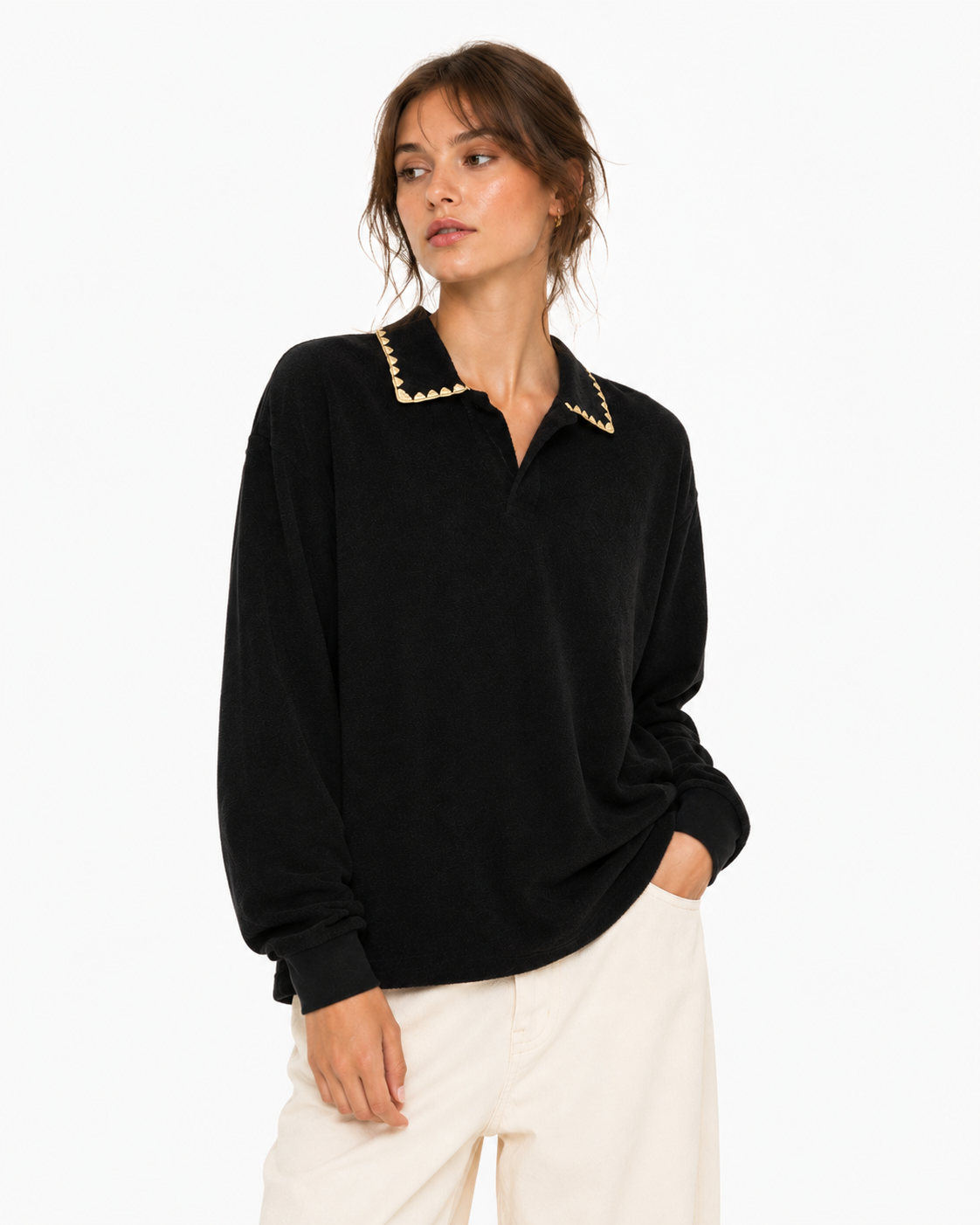 360g Retro-style collared sweatshirt