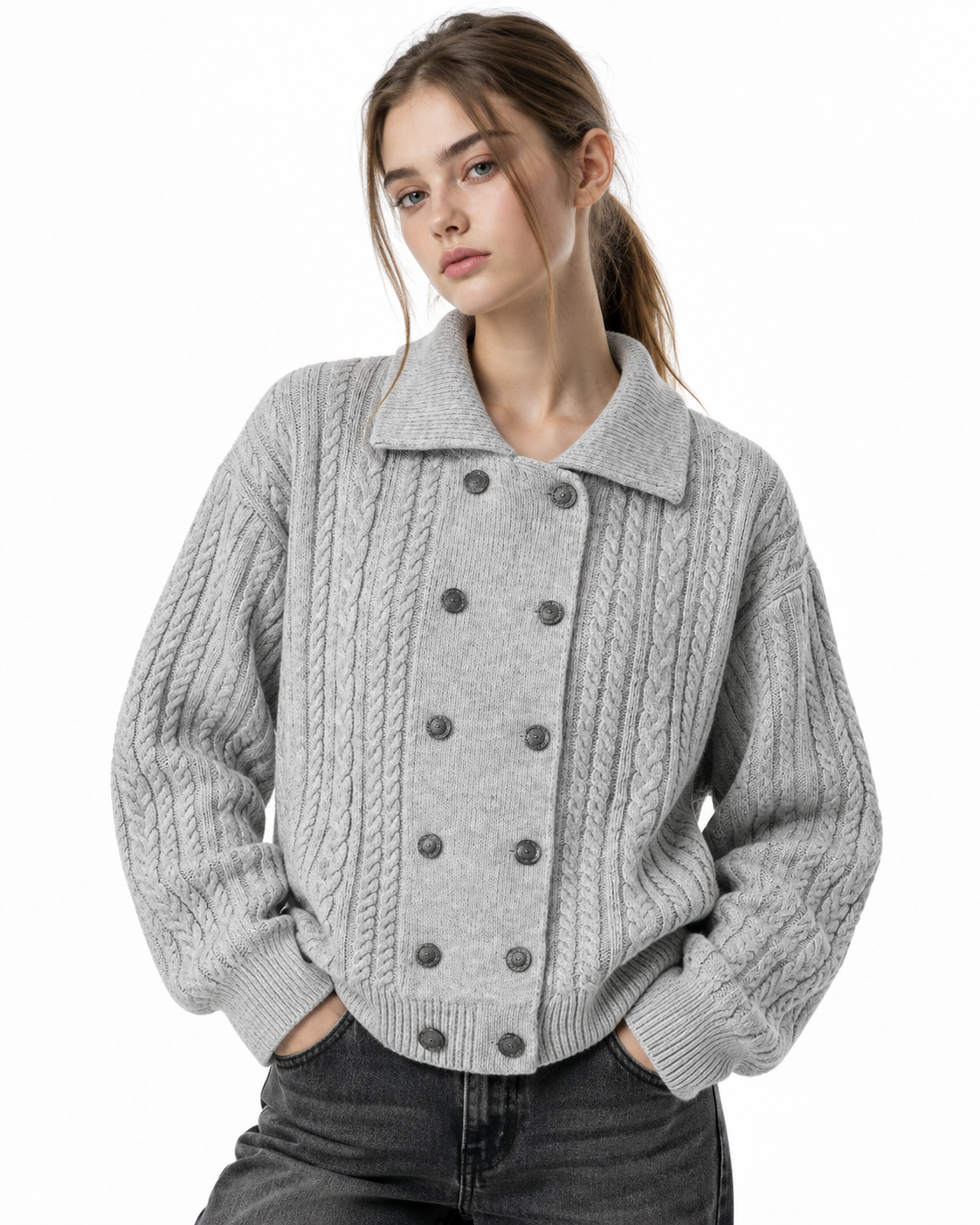 Double-breasted knit jacket