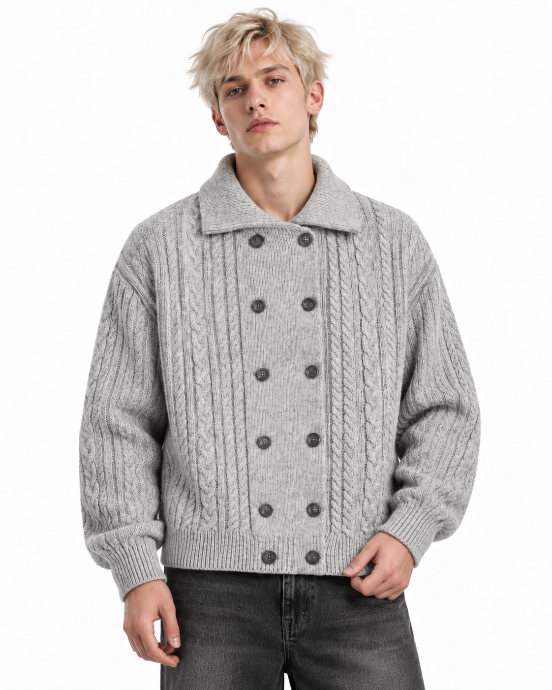 Double-breasted knit jacket