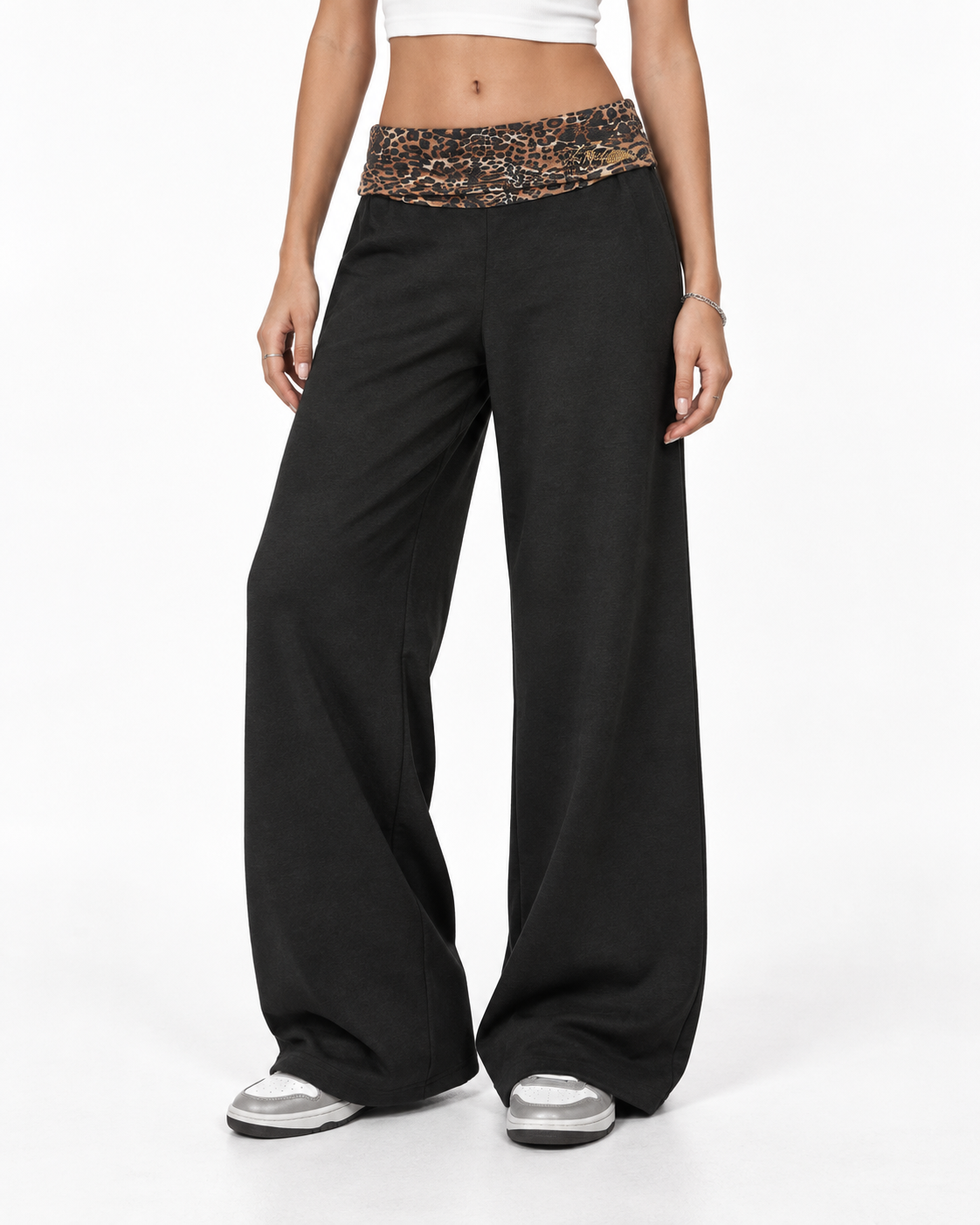 Leopard-print panel trousers