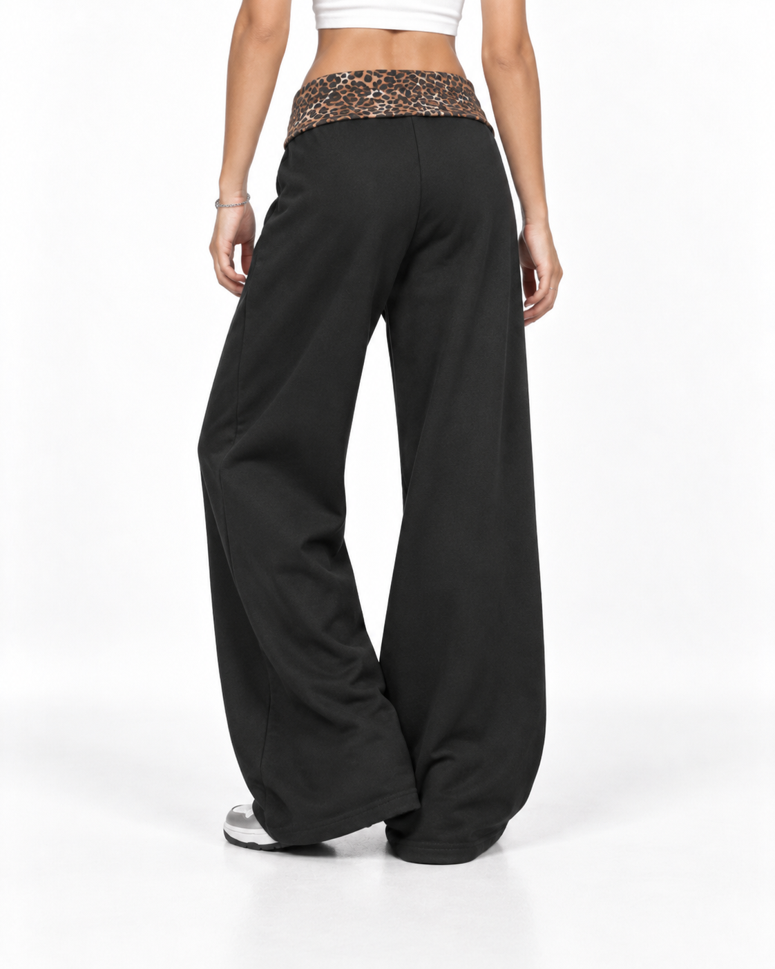 Leopard-print panel trousers
