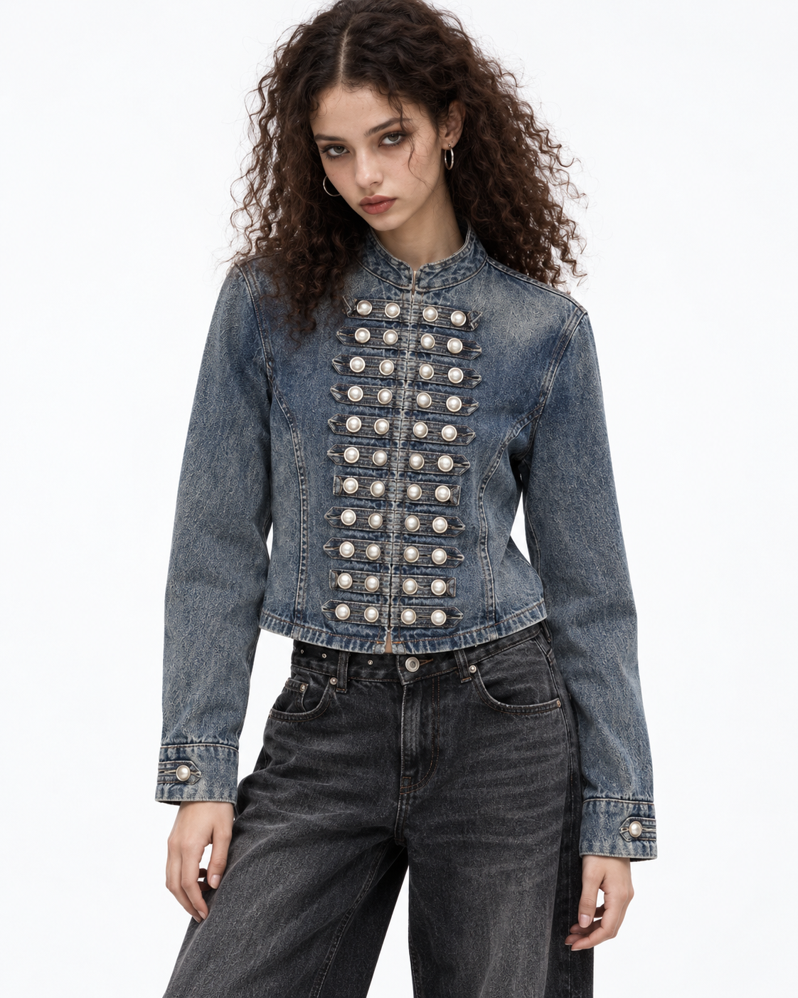 Double-breasted denim jacket