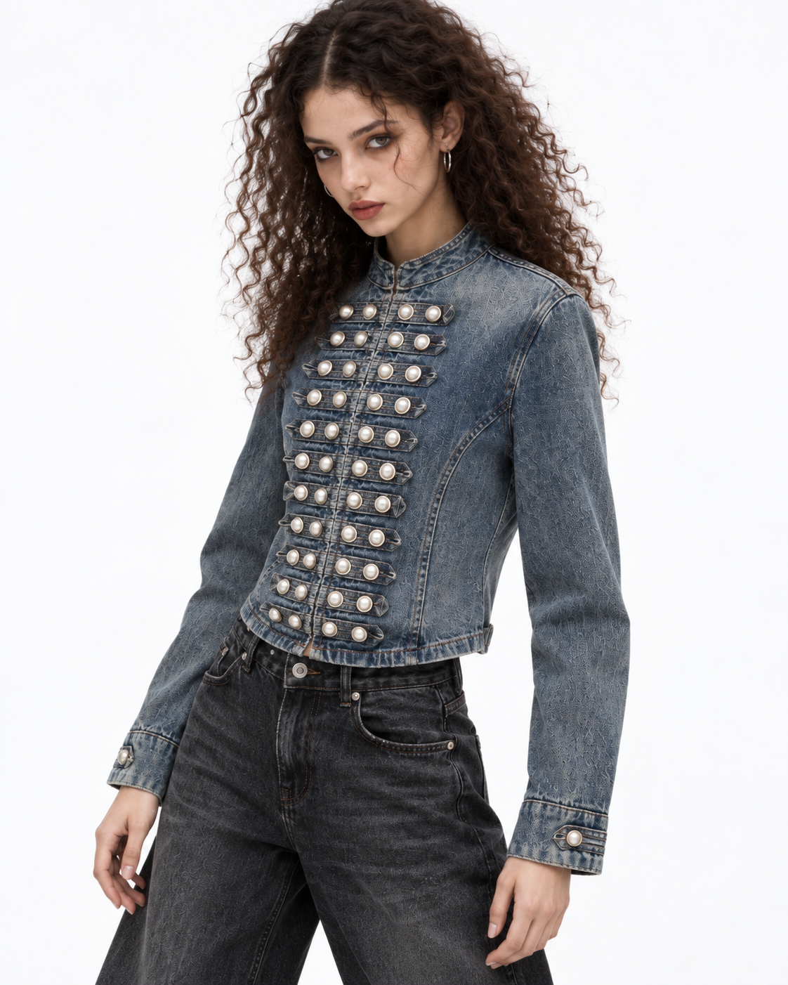 Double-breasted denim jacket
