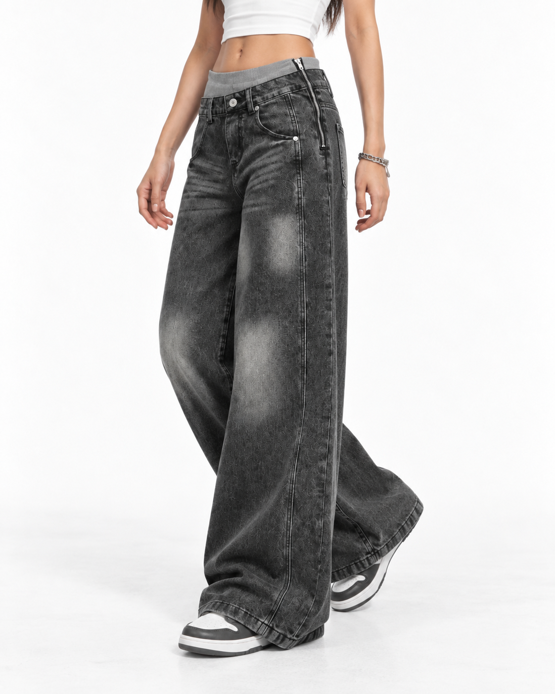 Dual-waistband panelled jeans