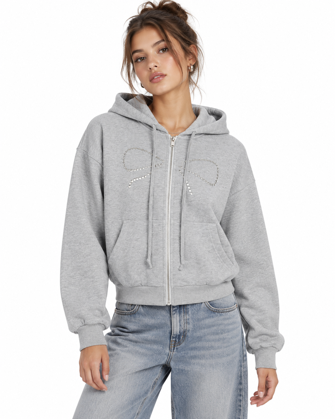 Rhinestone-embellished hooded jacket