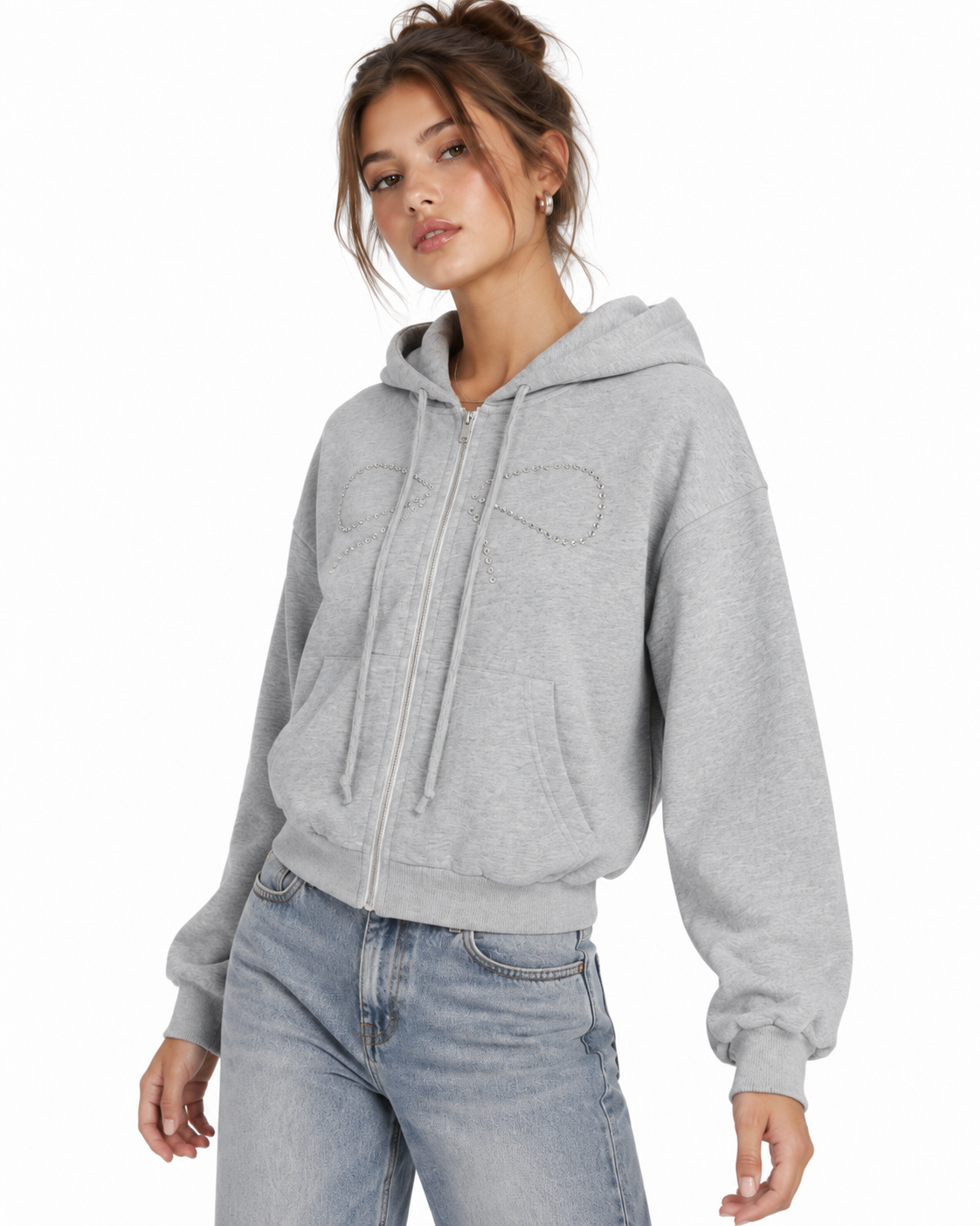 Rhinestone-embellished hooded jacket