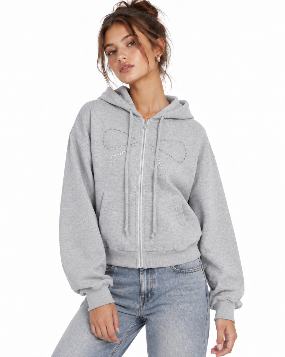 Rhinestone-embellished hooded jacket