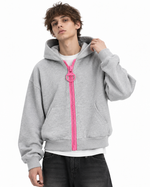 Hooded jacket with large zipper
