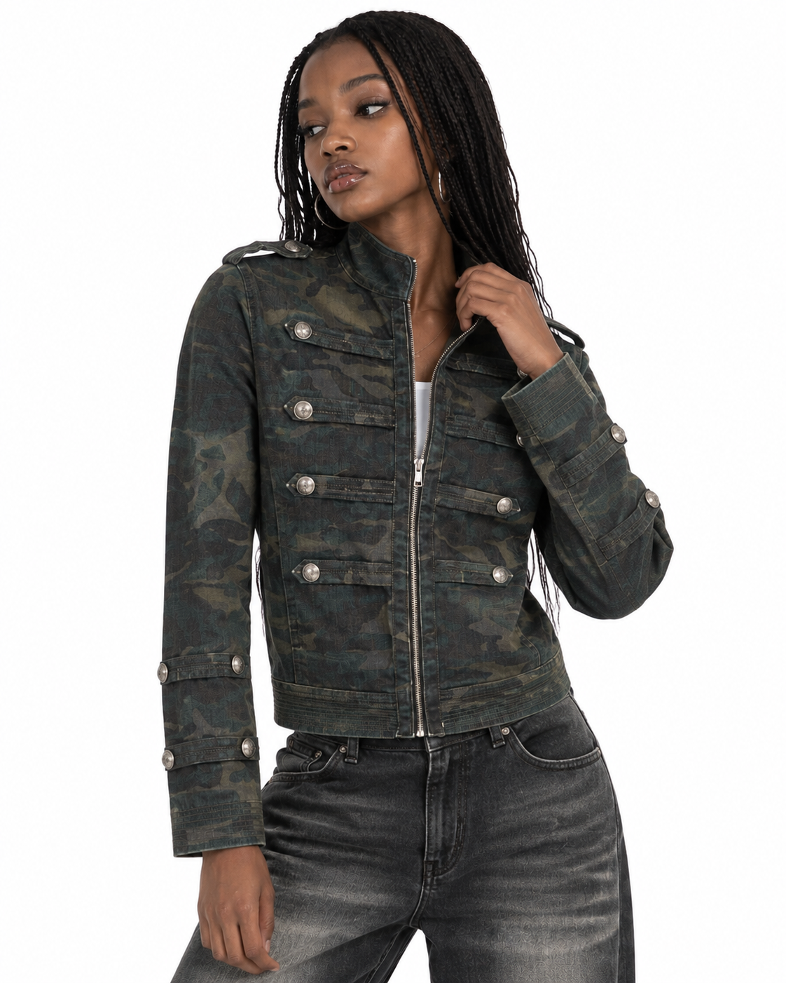 Double-breasted stand-collar jacket