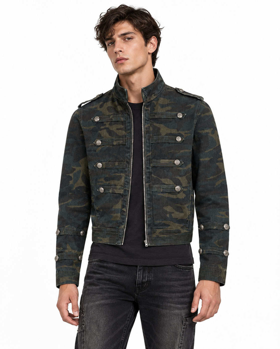 Double-breasted stand-collar jacket