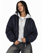 Faux-layered hooded jacket with paneling