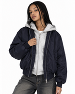 Faux-layered hooded jacket with paneling