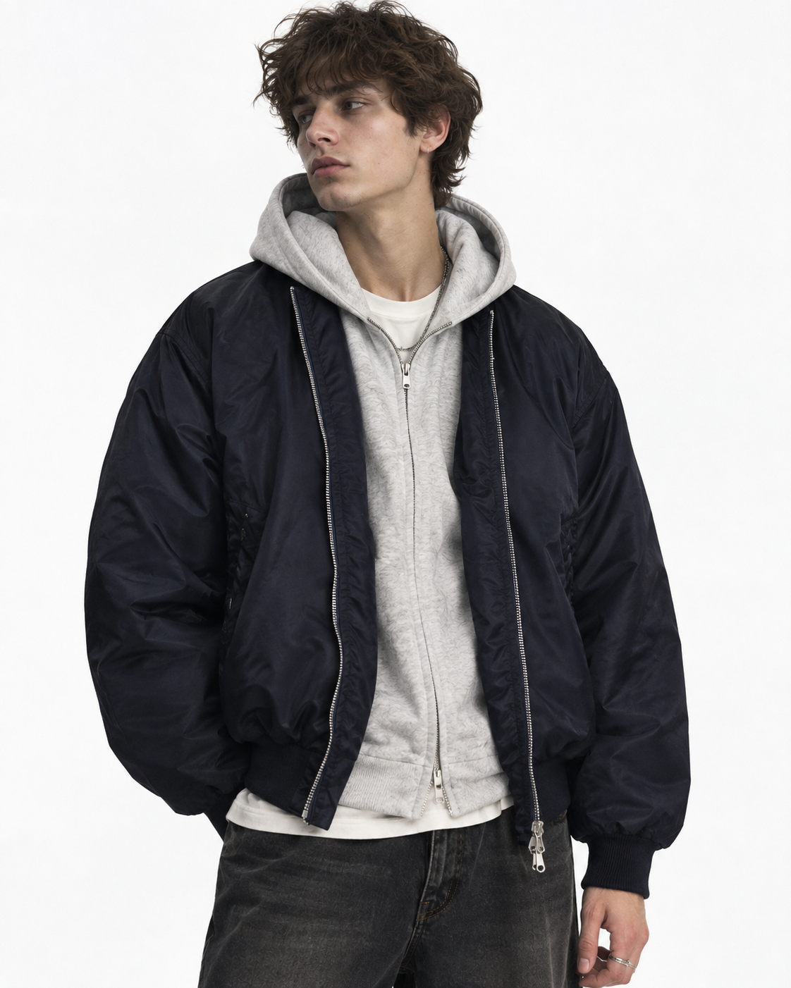 Faux-layered hooded jacket with paneling
