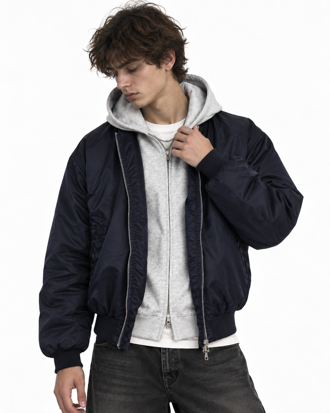 Faux-layered hooded jacket with paneling