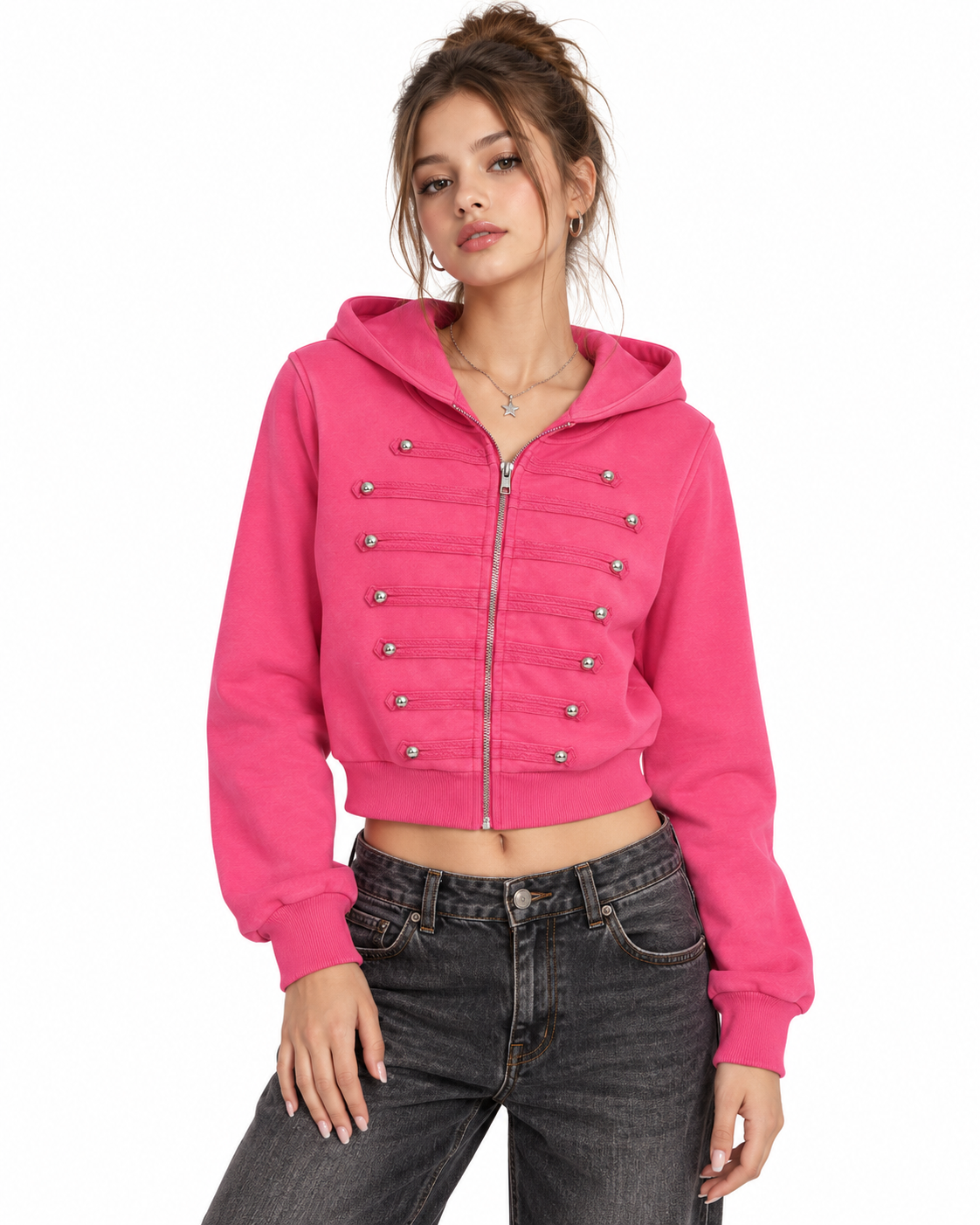 Washed-finish zip-up jacket