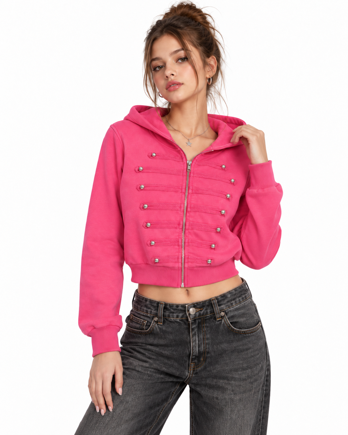 Washed-finish zip-up jacket