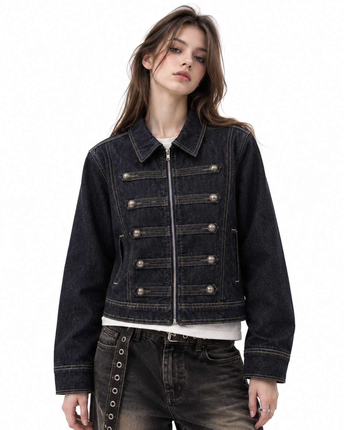 Distressed denim jacket