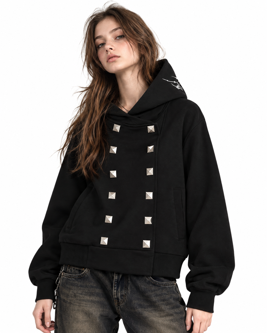 Double-breasted hooded sweatshirt