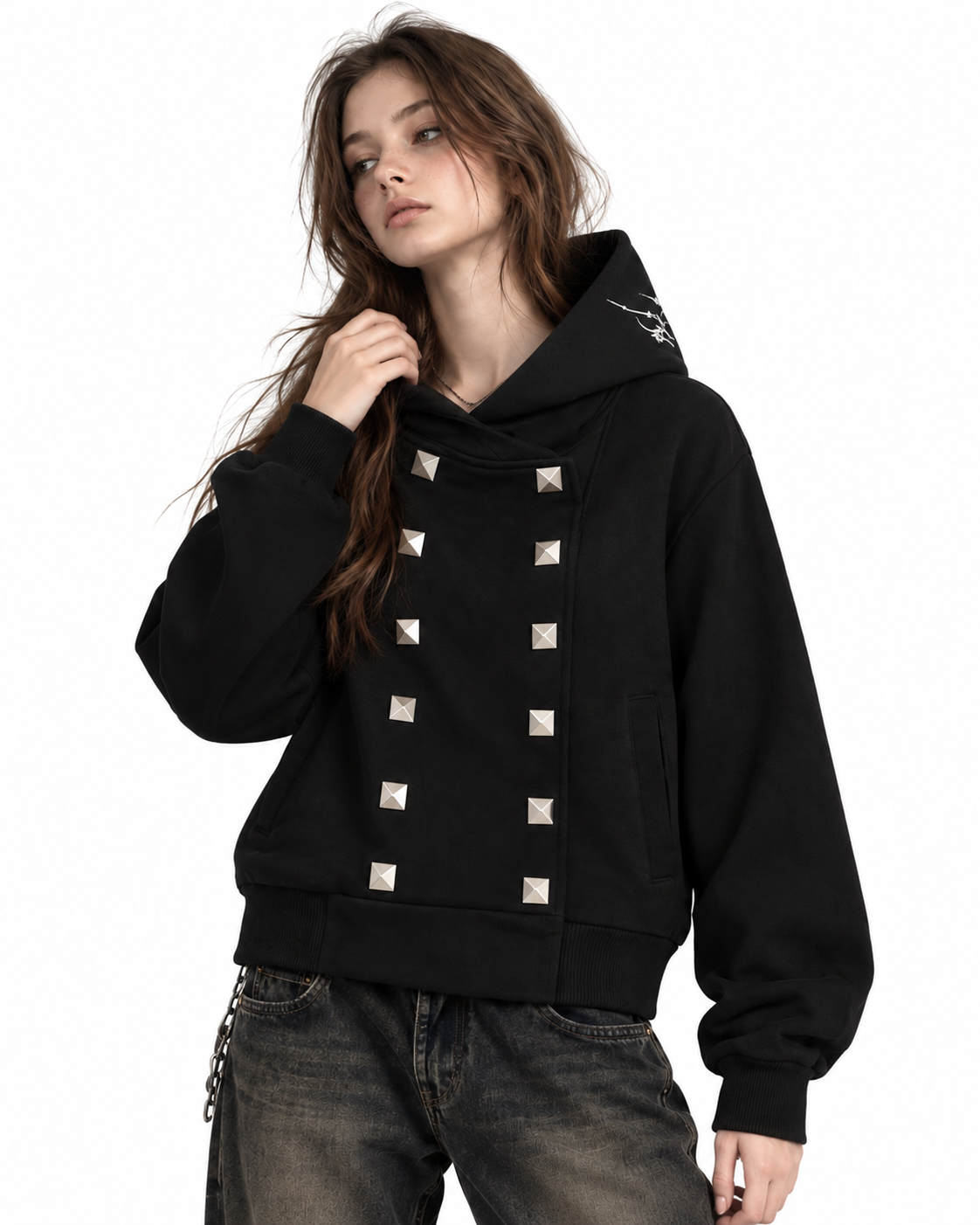 Double-breasted hooded sweatshirt
