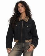 Leopard-print panel utility jacket