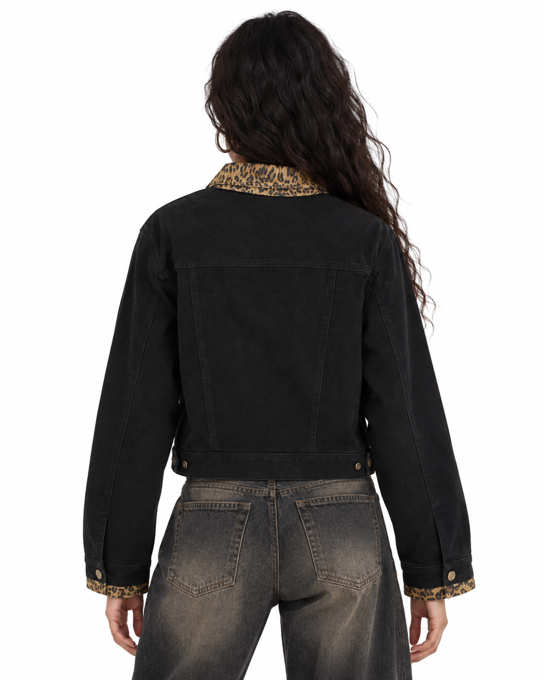 Leopard-print panel utility jacket