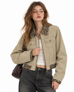 Leopard-print panel utility jacket