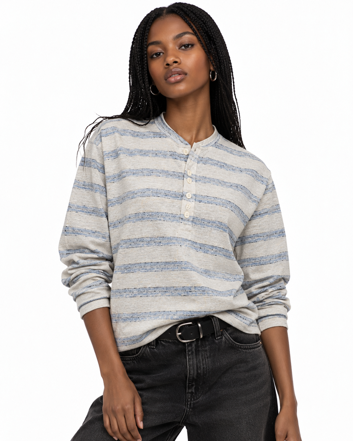 Striped long-sleeve Henley shirt