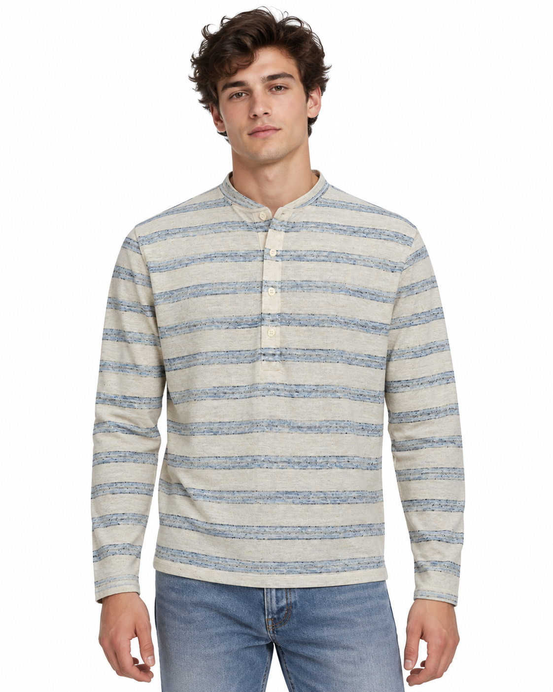 Striped long-sleeve Henley shirt