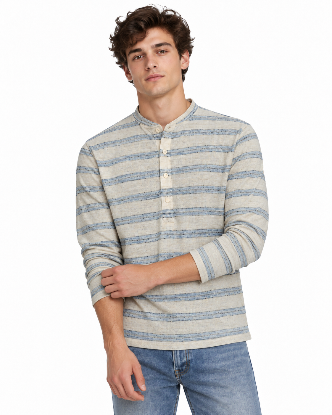 Striped long-sleeve Henley shirt