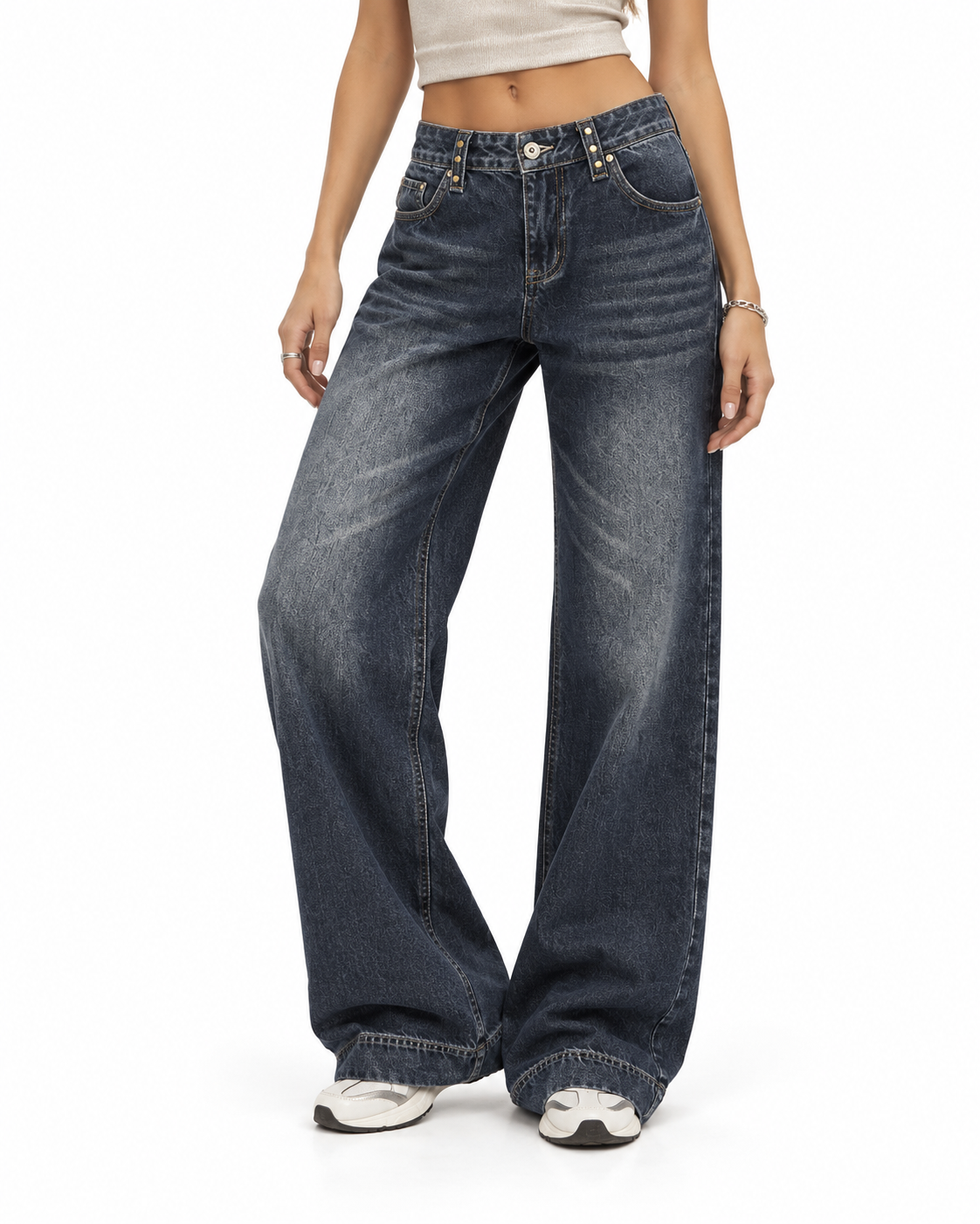 Washed straight-leg trousers