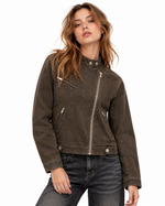 Distressed stand-collar jacket