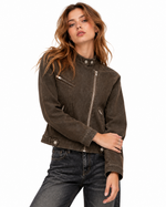 Distressed stand-collar jacket